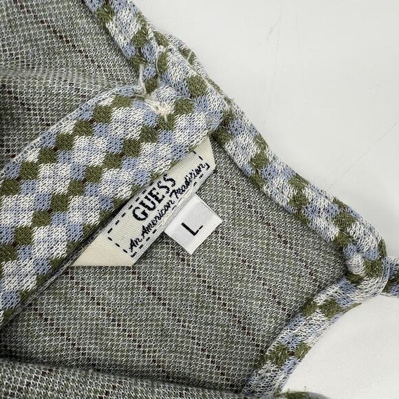 90s Vintage GUESS Houndstooth Cropped Knit Halter Top Green Blue Size L - Picture 3 of 5